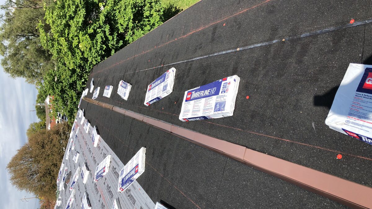 GAF Timberline shingle bundles ready for installation on roof